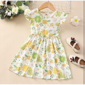 Los Angeles Boutique Little Girl Flutter Sleeve Vintage Print Casual Sundress 4T
